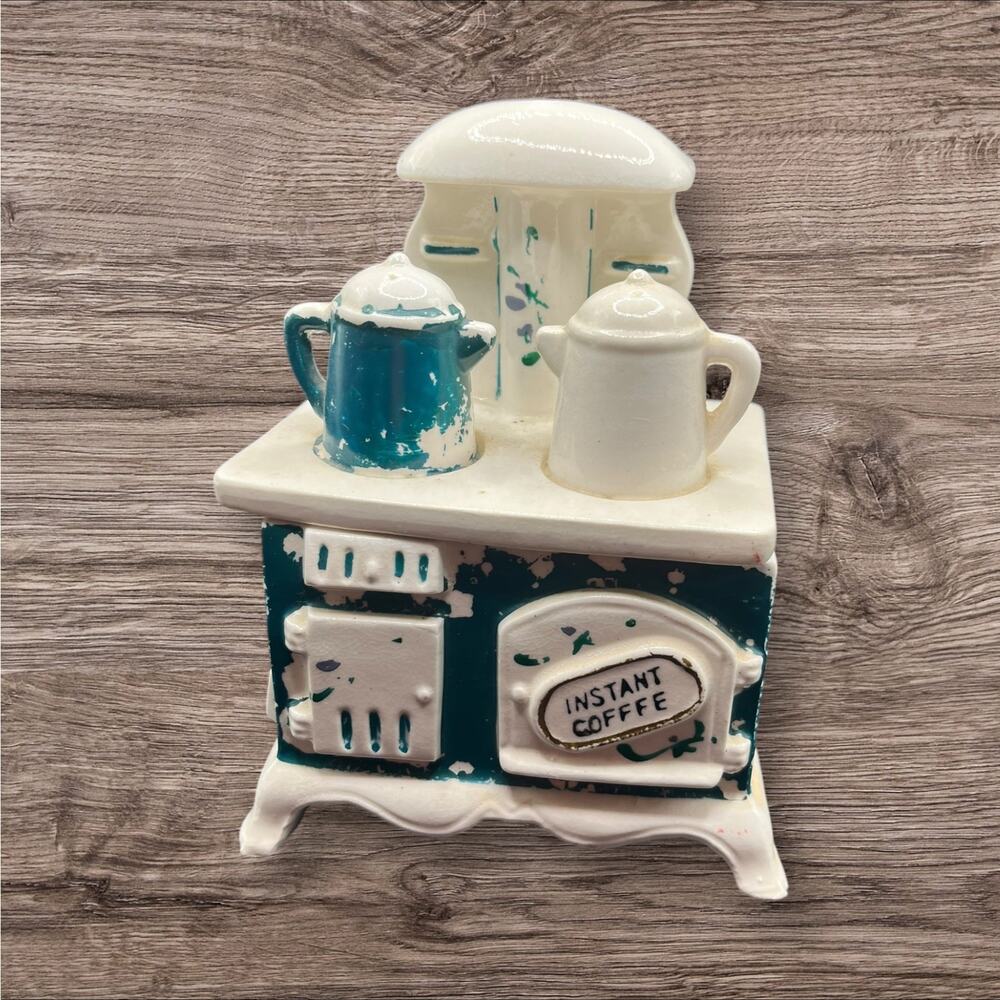 Vintage Instant Coffee Stove and Coffee Pots Blue and White 1950 Japan